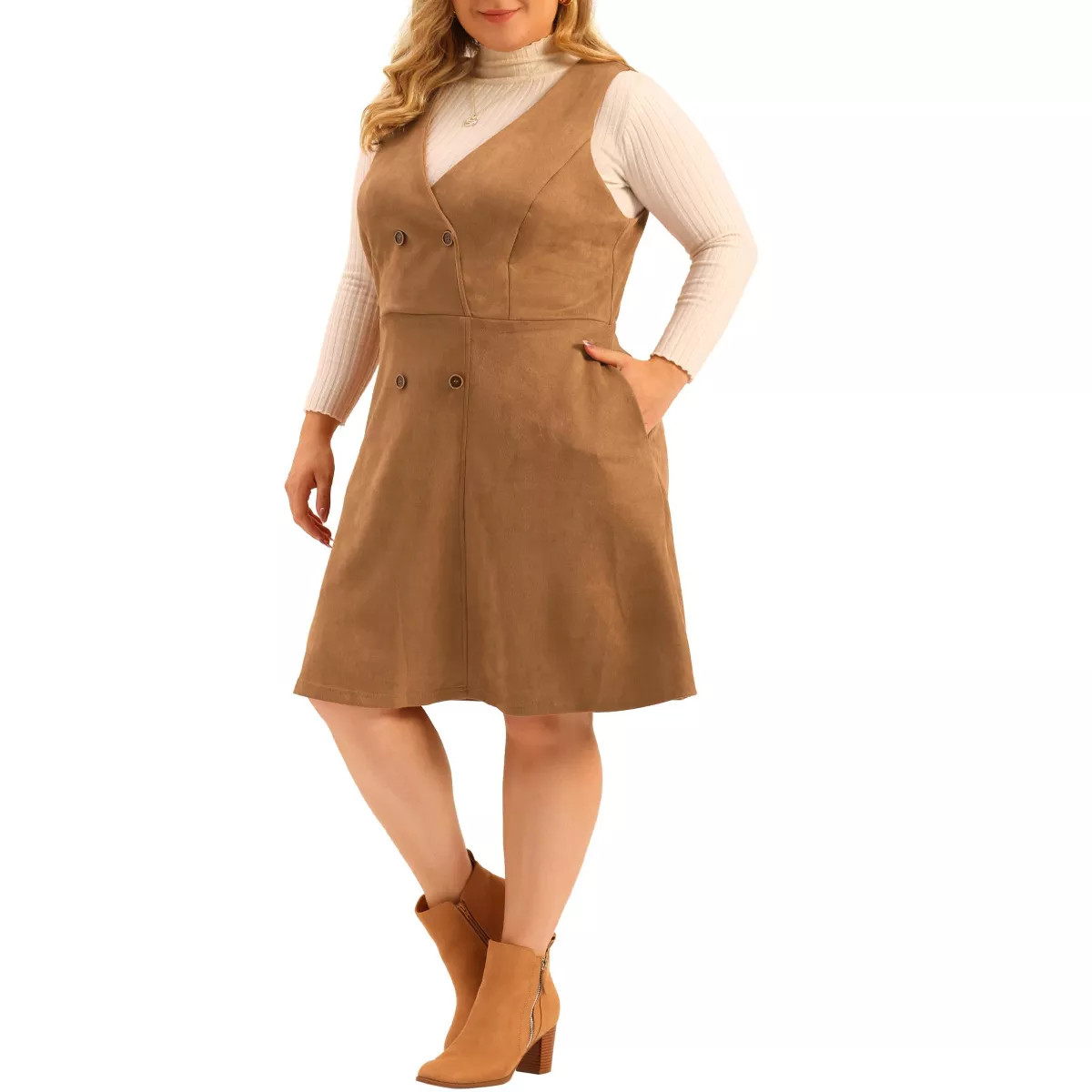 Agnes Orinda Women's Plus Size Overall Button Casual Faux Suede A Line Dresses | Target