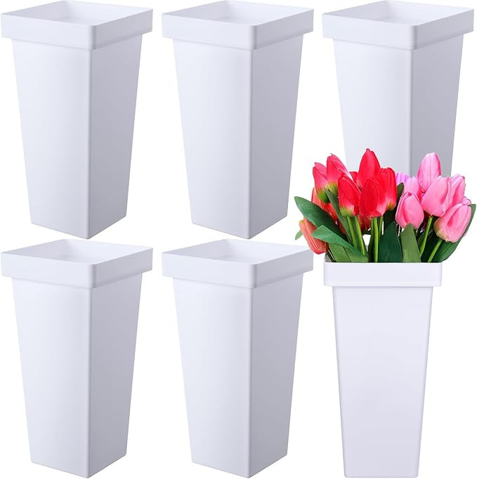 Beeveer 6 Pcs Flower Buckets 13.4 Inch Plastic Floral Bucket for Cut Flowers Modern Square Vases ... | Amazon (US)