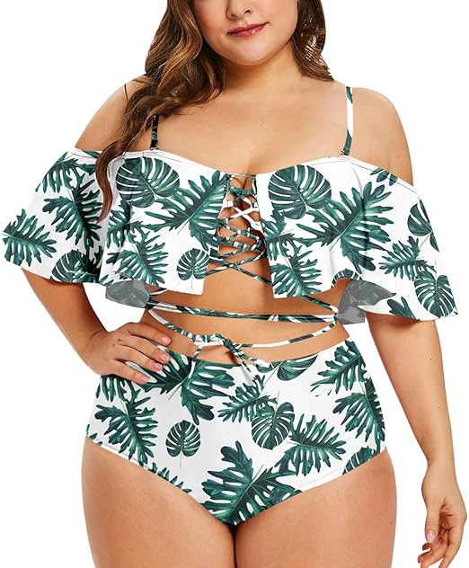 Sovoyontee Women's Plus Size Swimwear Two Piece High Waist Swimsuit Bathing Suits | Amazon (US)