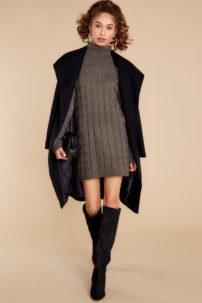 Season's Greetings Charcoal Sweater Dress | Red Dress 