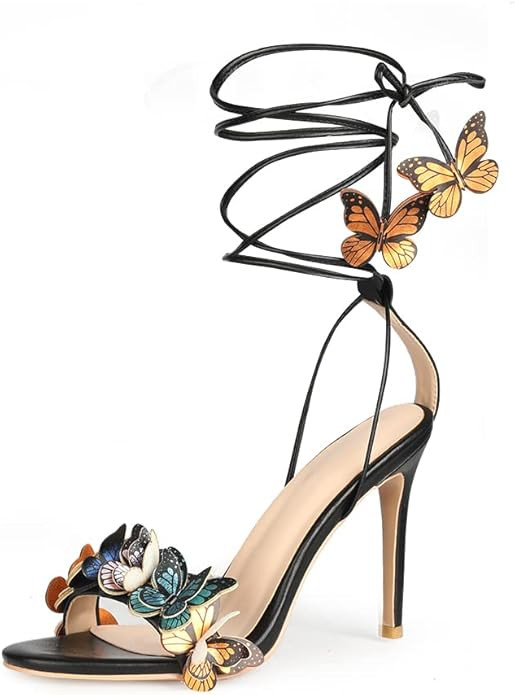 Arqa Strappy Sandals for Women Butterfly Ankle Wrap Stiletto High Heels Open Toe Suede Lace-up He... | Amazon (US)