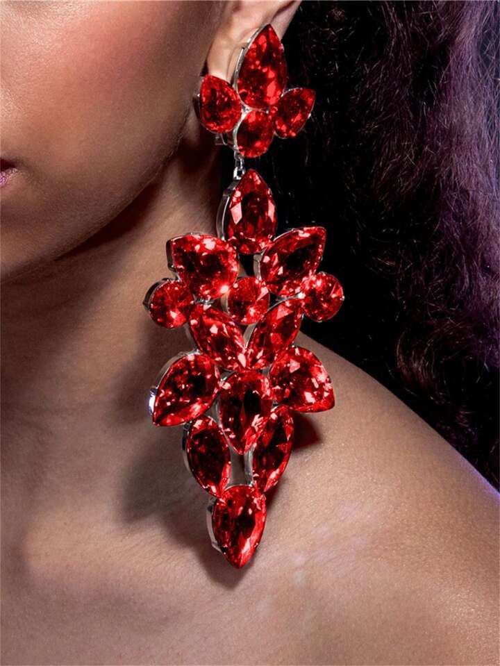 1 Pair Exaggerated Rhinestone Earrings, Fashionable Accessories For Women Party Evening Dress | SHEIN