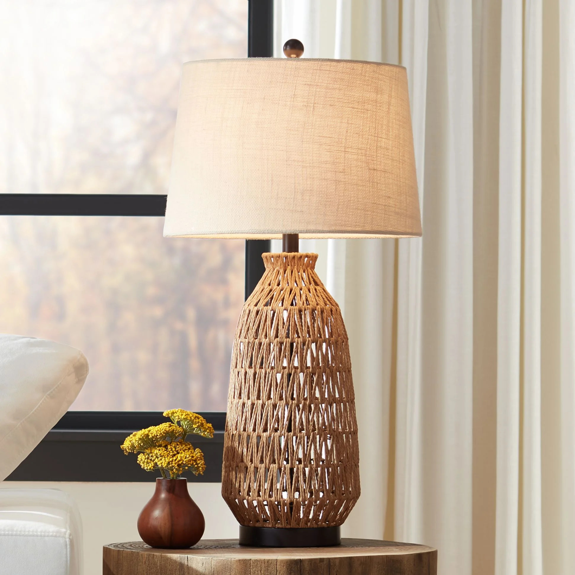 360 Lighting San Carlos Modern Coastal Table Lamp 29" Tall Natural Rattan Wicker Oatmeal Fabric D... | Walmart (US)