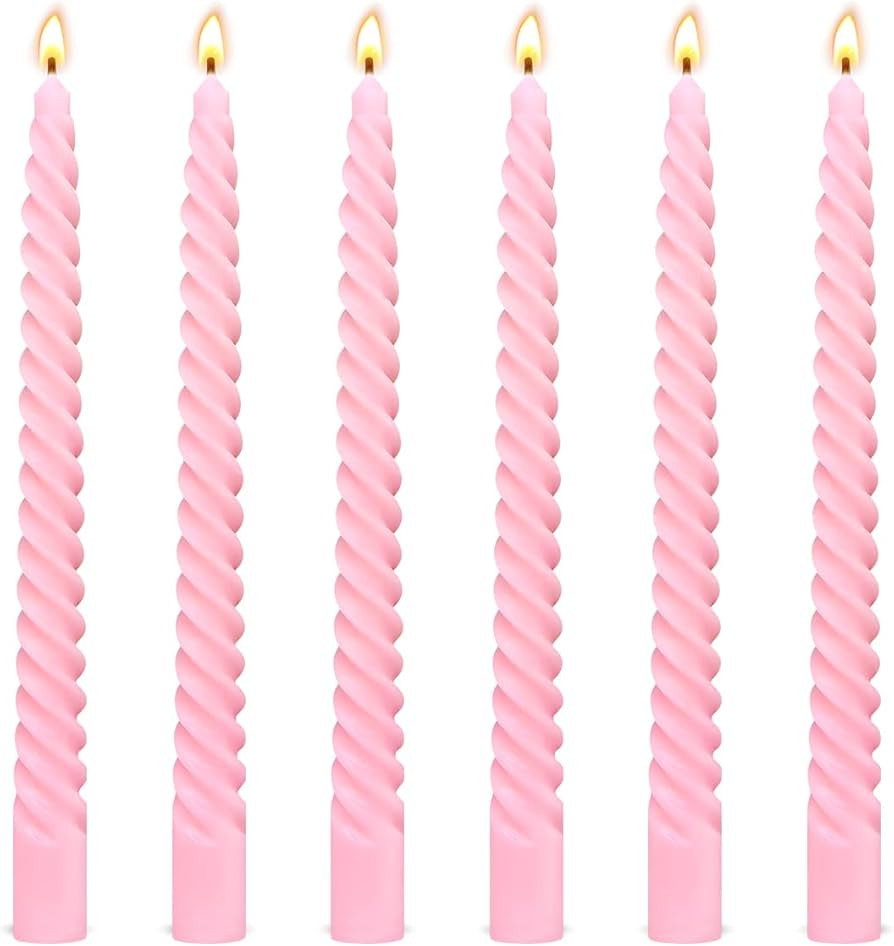 6 Pack 10 Inch Pink Spiral Taper Candles for Holiday Home Decoration, Unscented Dripless Twisted ... | Amazon (US)