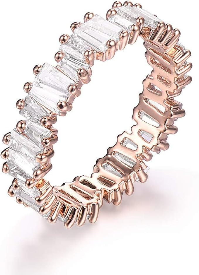 YOGEME Fashion AAA Cubic Zirconia Baguette Ring,shinning,Eternity Ring Band for Women | Amazon (US)