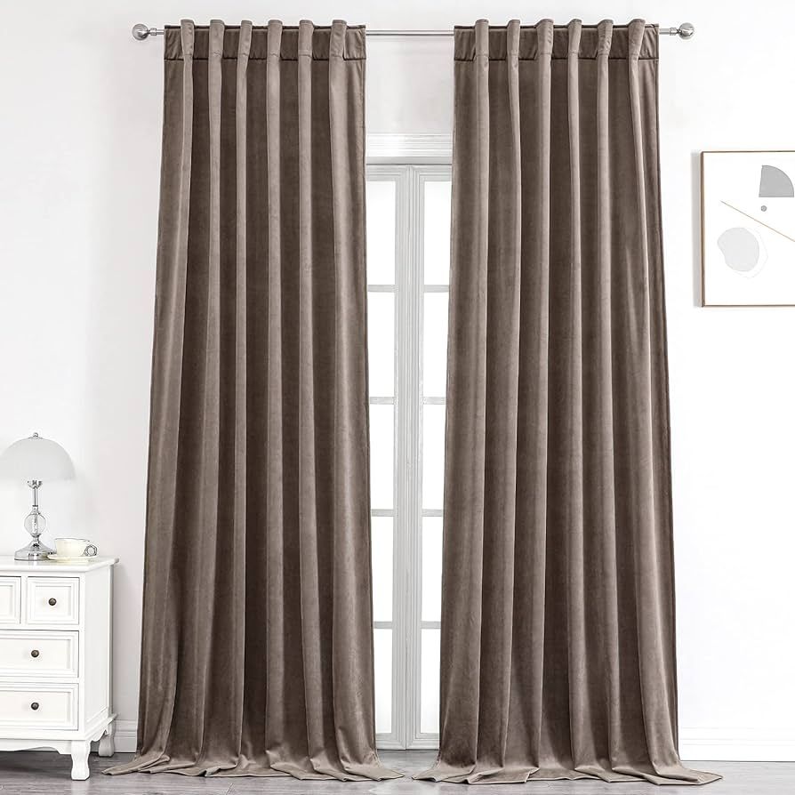 Benedeco Taupe Velvet Curtains for Bedroom Window with Back Tab, Super Soft Vintage Luxury Heavy ... | Amazon (US)