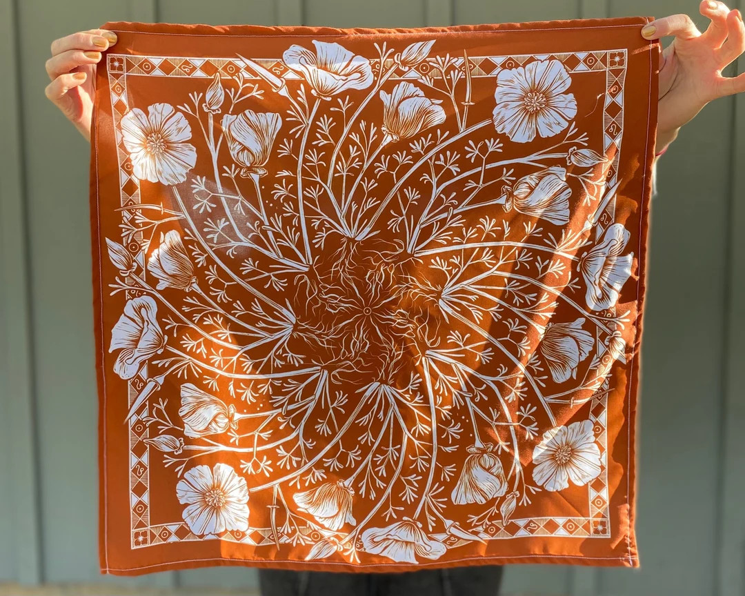 CALIFORNIA POPPY 21x21” bandana - wildflower floral scarf / botanical pattern / hair accessory ... | Etsy (US)