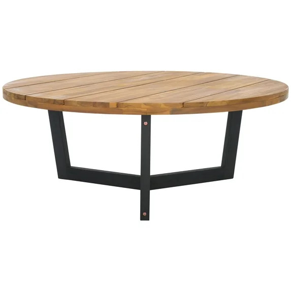 SAFAVIEH Leo Outdoor Patio 3 Leg Round Coffee Table, Natural/Black | Walmart (US)