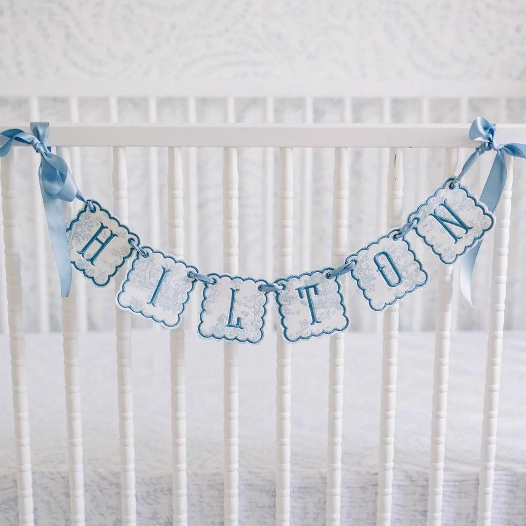 Personalized Blue Toile Name Banner – Baby Boy Name Garland for Nursery, Crib, or Baby Shower D... | Etsy (US)