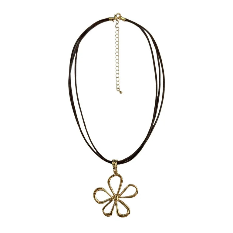 No Boundaries Brown Multi Cord with Flower Drop Necklace for Female Adults and Teens | Walmart (US)