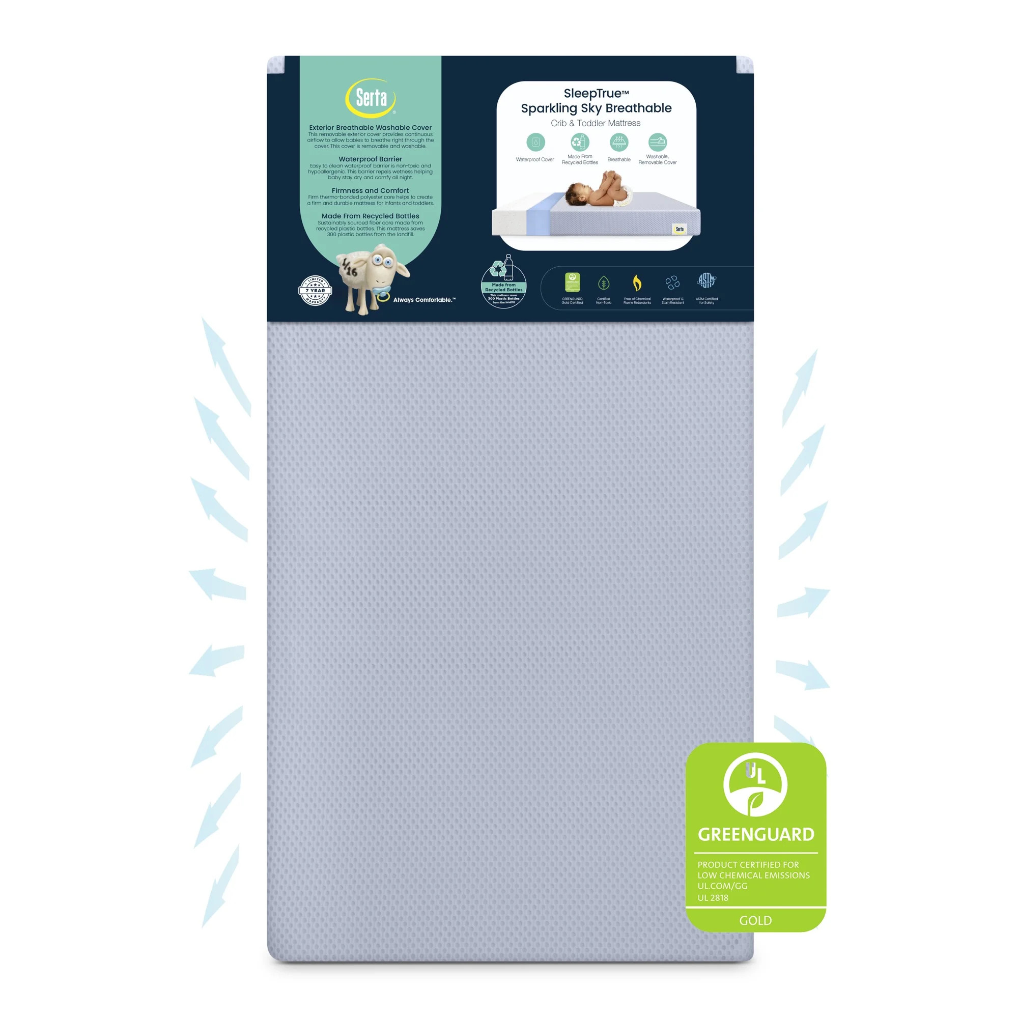 Serta SleepTrue Sparkling Sky Breathable Baby Bed Crib Mattress and Toddler Mattress with Removab... | Walmart (US)
