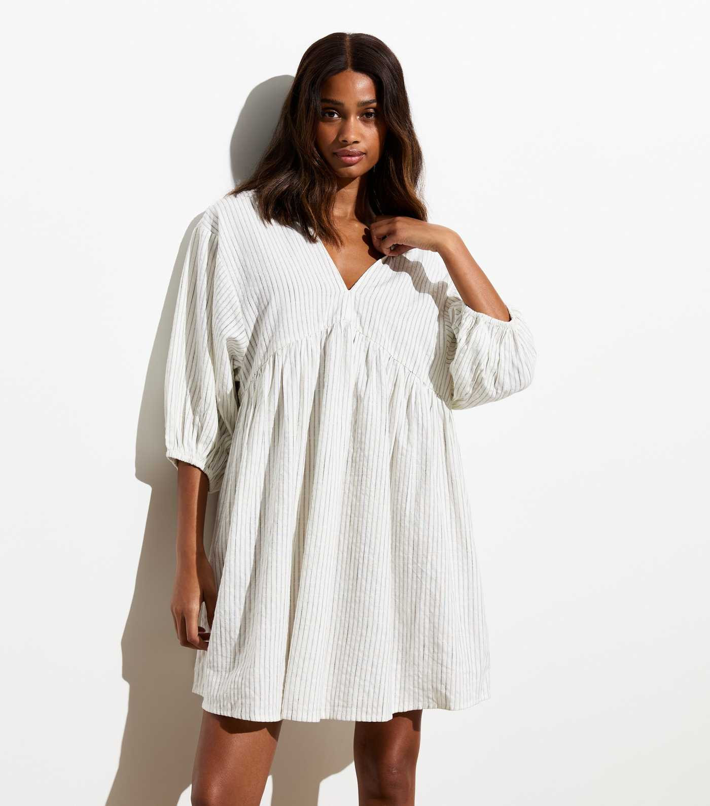 Off White Stripe Cotton Mini Smock Dress | New Look | New Look (UK)