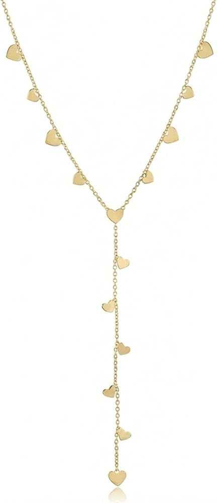 Mchic Gold Lariat Necklace for Women: Dainty Long Drop Necklaces Gold Plated Beaded/Heart/CZ/Bar/... | Amazon (US)