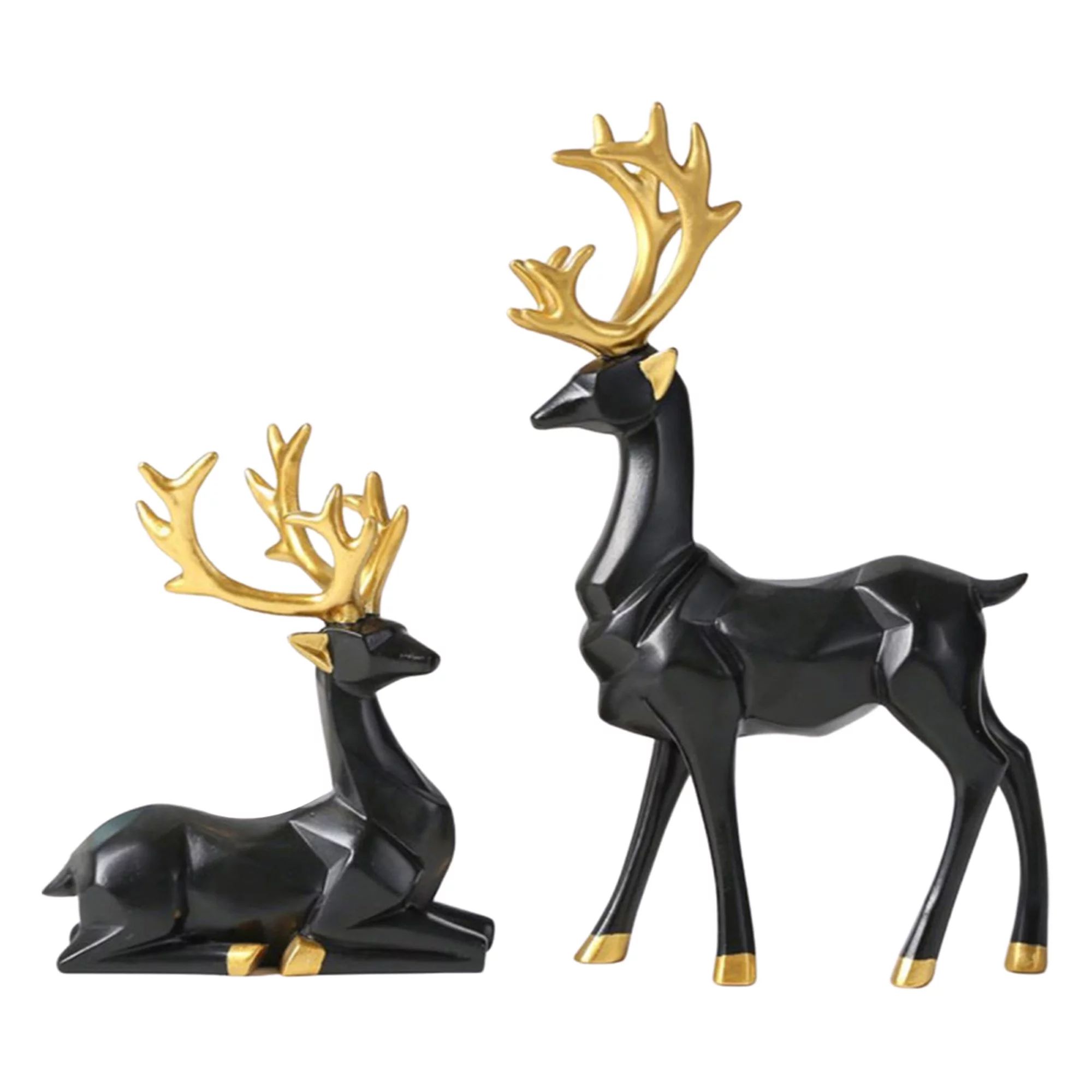2Pcs Reindeer Figurines Sculpture, Resin Origami Elk Standing and Sitting Deer Statue Desktop Orn... | Walmart (US)