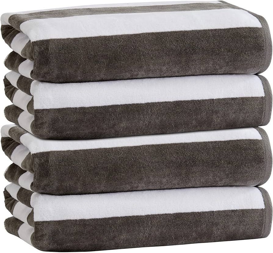 100% Cotton Velour Cabana Stripe Beach Towel Set 30" x 60" - Ultra Soft, Plush, & Highly Absorben... | Amazon (US)