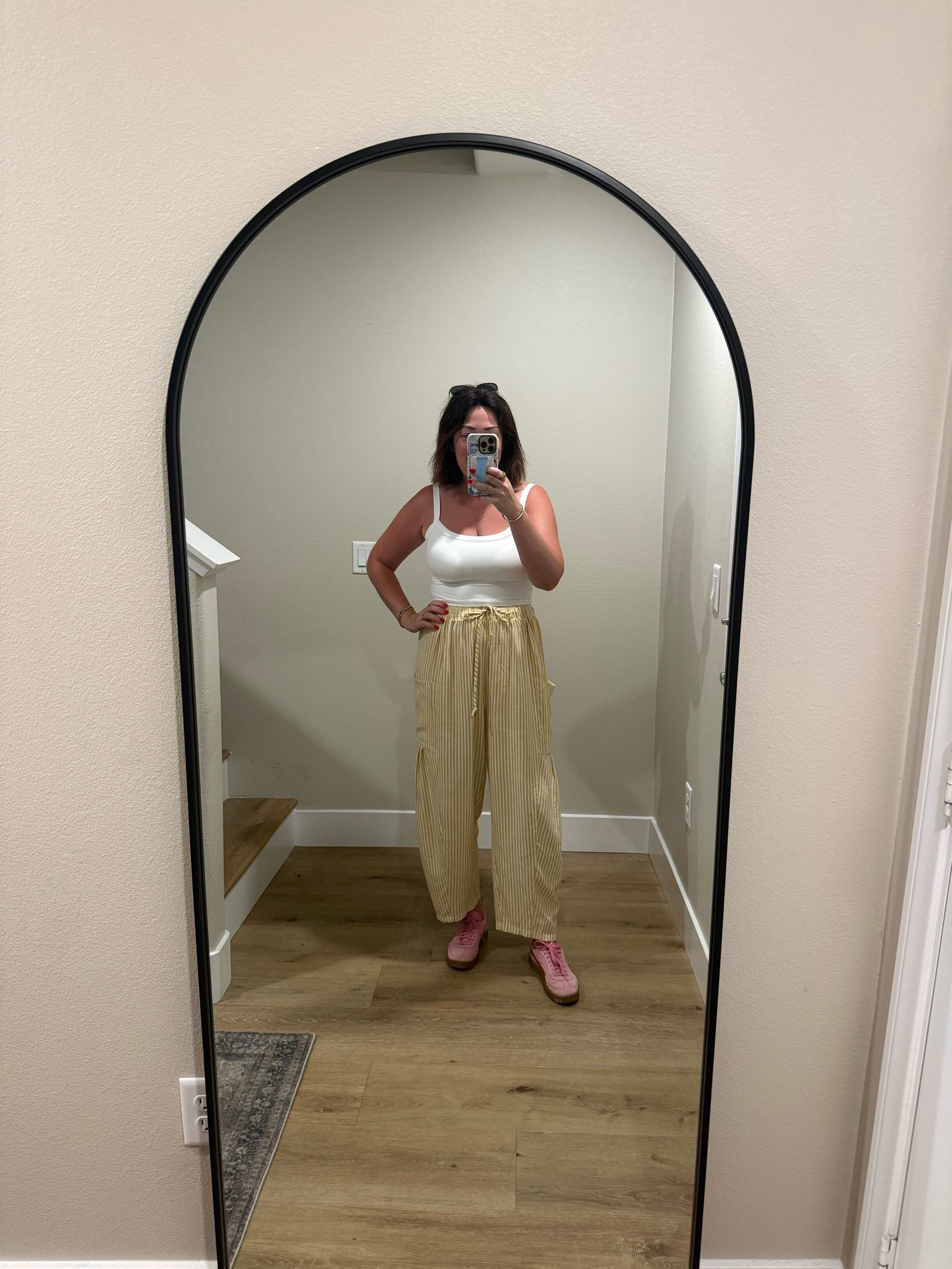 These are some of my most loved pants! Wore this outfit running around after my daughter. Paired them with my pink sneakers for an extra pop of color.

#LTKmomlife #LTKootd #LTKgrwm