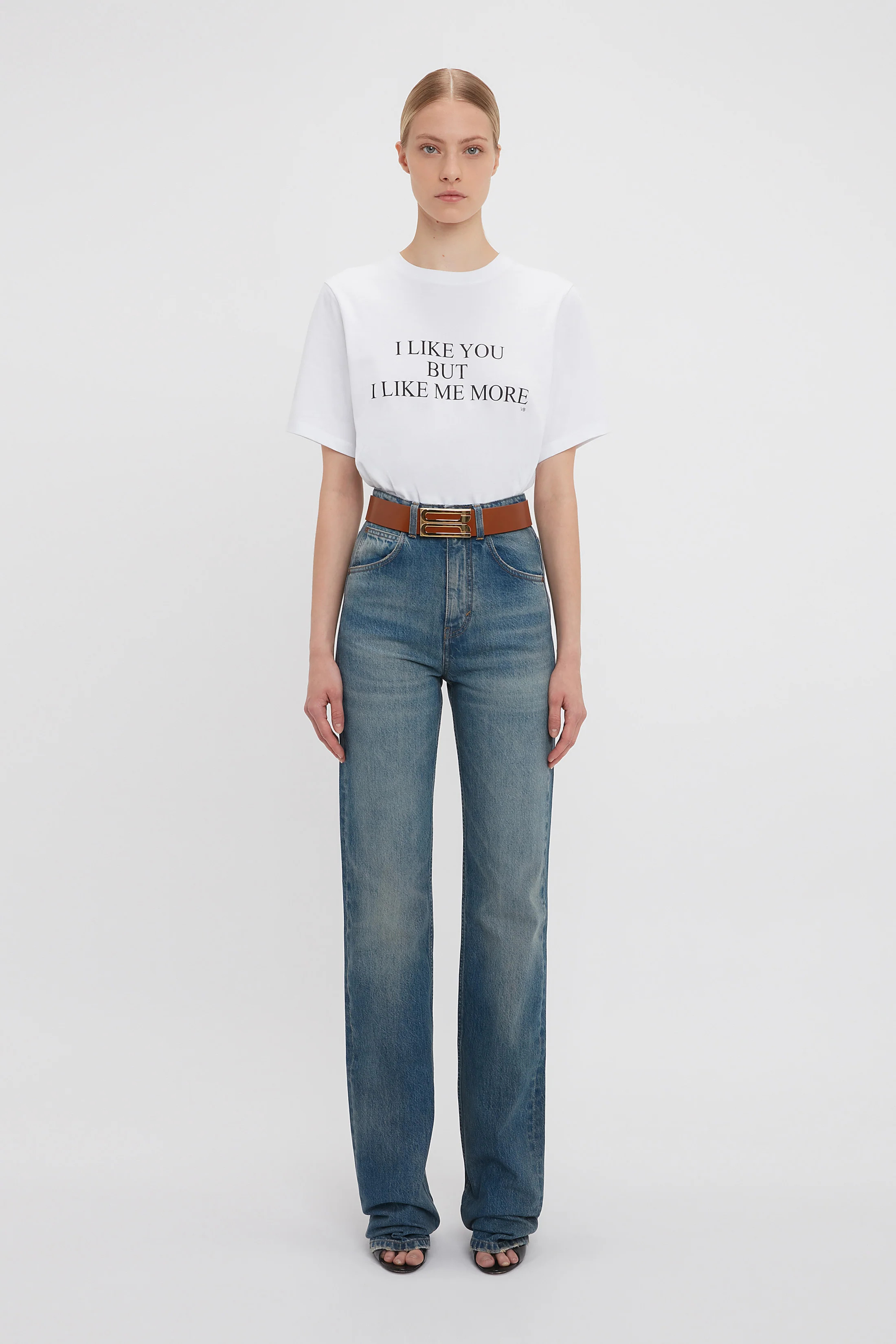 'I Like You But I Like Me More' Slogan T-Shirt In White | Victoria Beckham UK