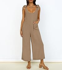ZESICA Women's Summer Loose Sleeveless Jumpsuits Linen Adjustable Straps Oversized Wide Leg Long ... | Amazon (US)
