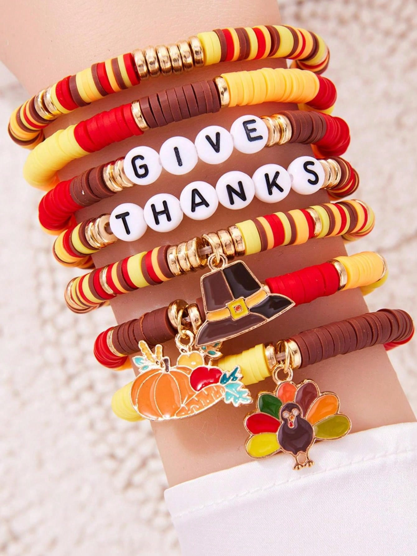 NewTrends7pcs/Set Thanksgiving Women Beaded Bracelet Set, 7pcs Fall Harvest Party Bracelets With ... | SHEIN