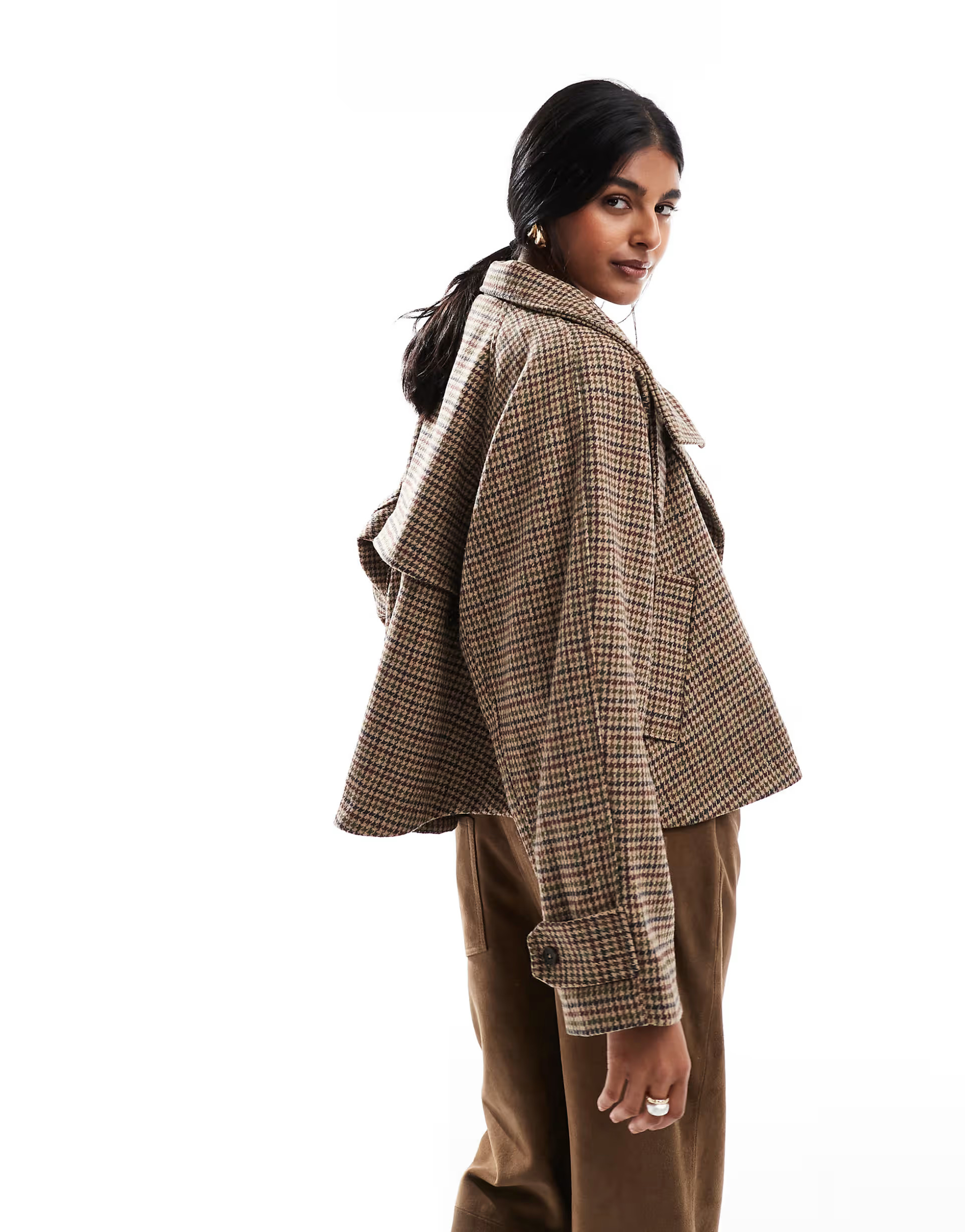 ASOS DESIGN - Cropped trenchcoat met cape in klassieke ruit | ASOS (Global)