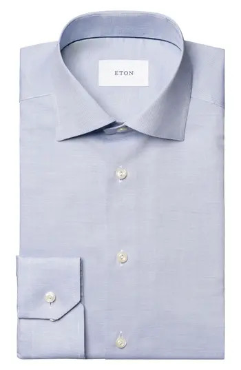 Eton Contemporary Fit Solid Blue Cotton Dobby Dress Shirt in Medium Blue at Nordstrom Rack, Size 15.5 - | Nordstrom Rack