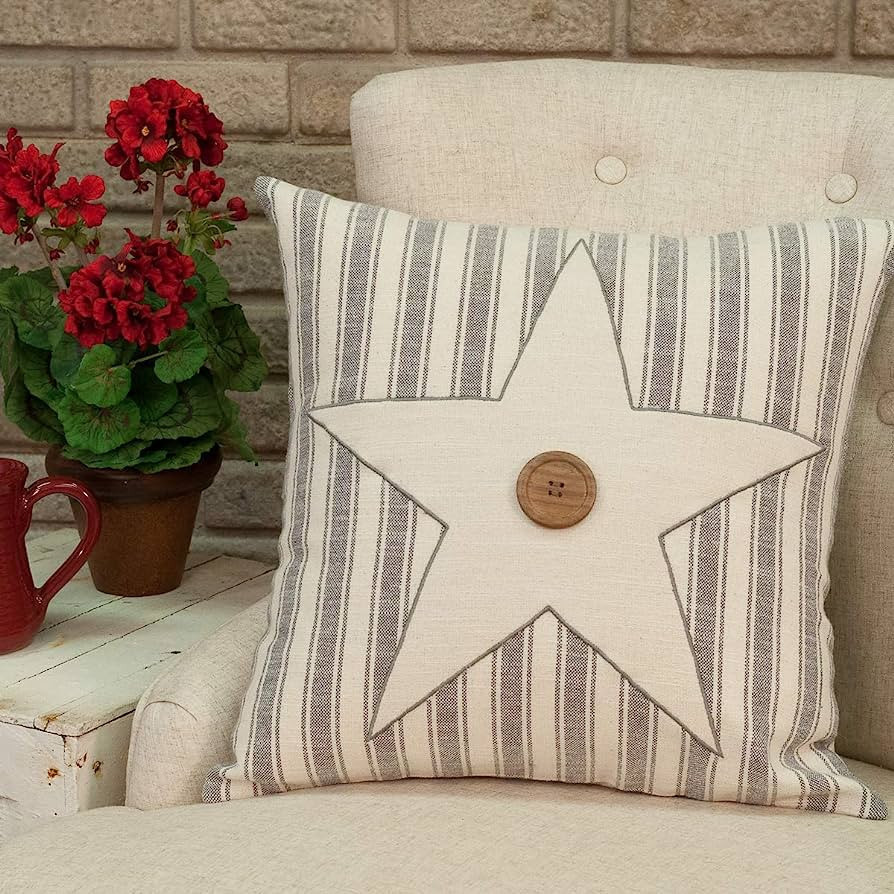 Piper Classics Ticking Stripe Star Throw Pillow Cover, 18" x 18" | Amazon (US)