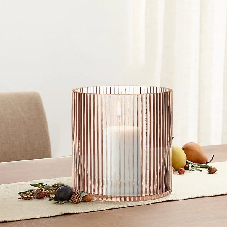 Better Homes & Gardens Amber Glass Ribbed Hurricane Candleholder, 5", Medium | Walmart (US)