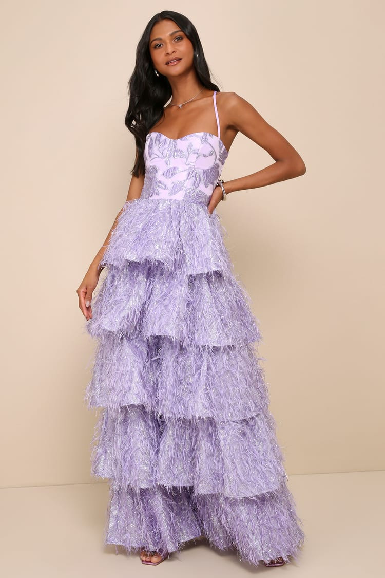 Chic Extravagance Lavender Jacquard Lurex Tiered Maxi Dress | Lulus
