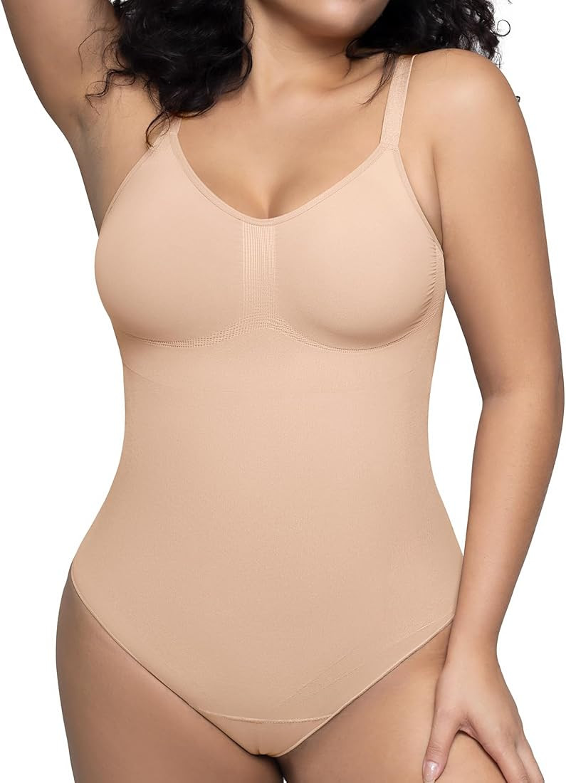 PUMIEY Shapewear Bodysuit for Women Tummy Control V-Neck With Open Gusset Hourglass Collection | Amazon (US)