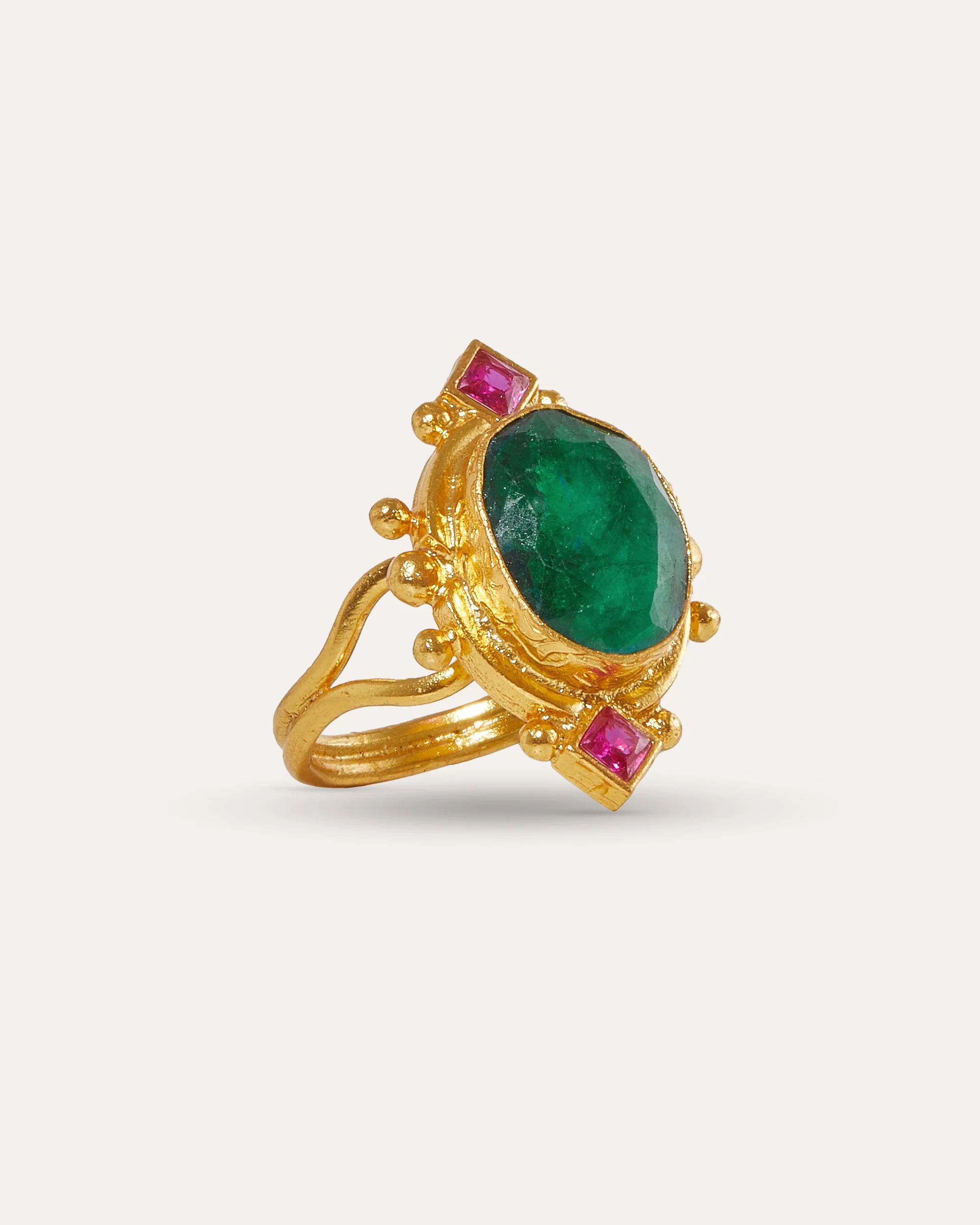 Raina Emerald and Pink Crystal Ring | Sustainable Jewellery by Ottoman Hands | Ottoman Hands