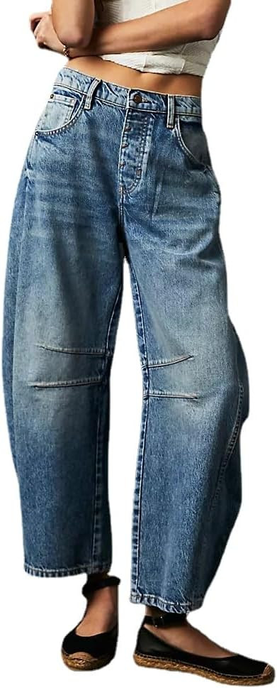 Barrel Jeans Women Barrel Leg Pants, Mid Rise, Wide Leg Boyfriend Jeans for Women Retro Denim Bag... | Amazon (US)