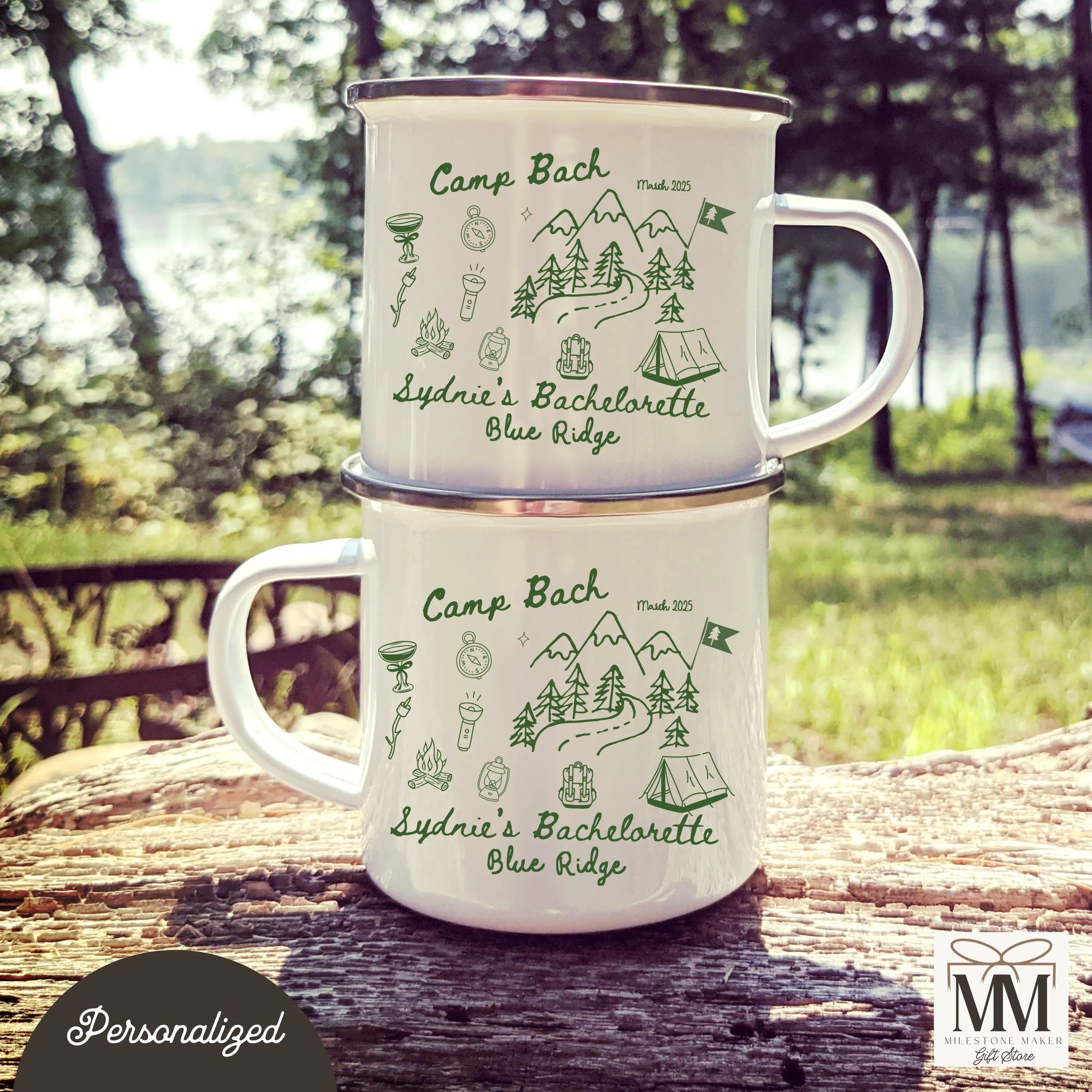Custom Camp Bachelorette Enamel Mug, Custom Camping Theme Bachelorette Party, Lake Tahoe Bach Club, Campfire Cup Lake Bridal Party Favor | Etsy (Global)