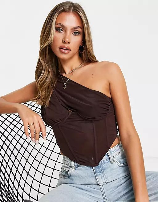 Missguided one shoulder corset top in brown | ASOS (Global)