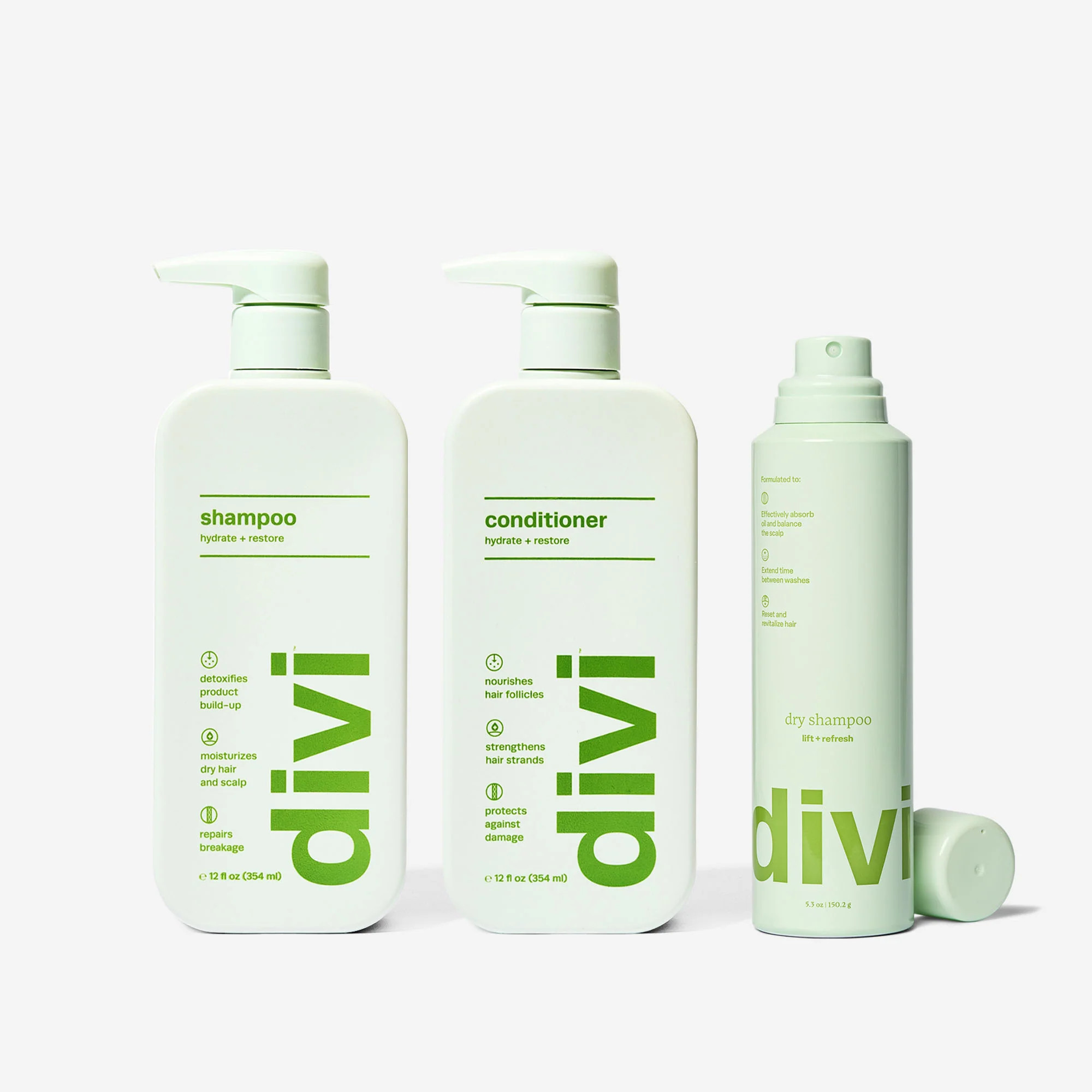 Fresh + Clean Kit | Original Shampoo, Conditioner & Dry Shampoo | Divi Official