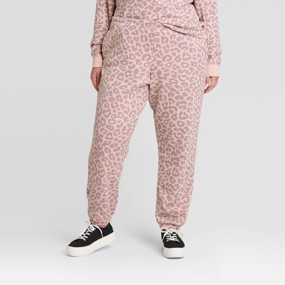 Women's Plus Size Leopard Print Jogger Pants - Pink 1X | Target