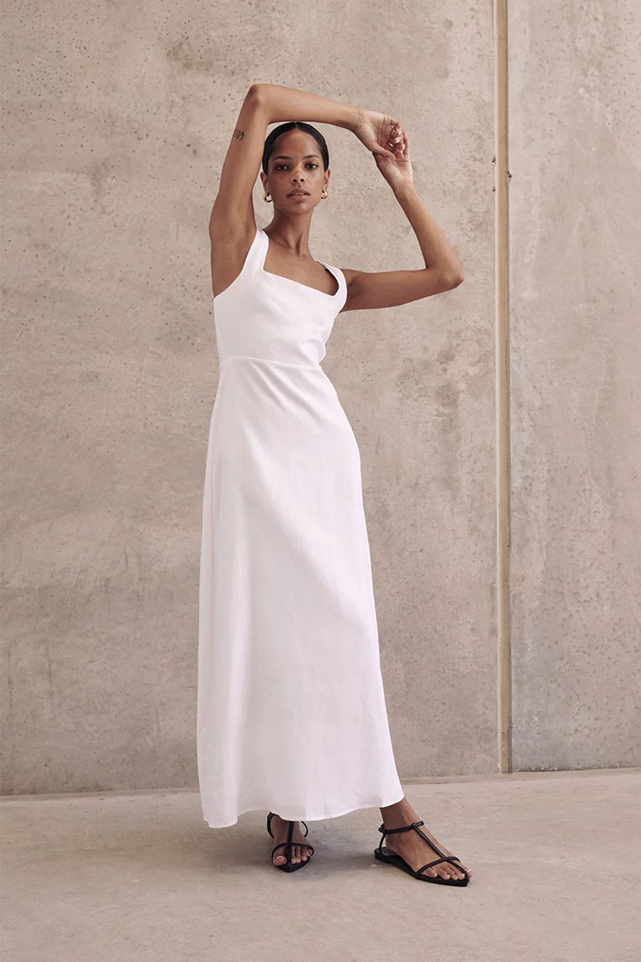 SHANNON WHITE LINEN MIDI DRESS | DISSH