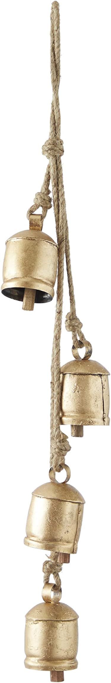 Deco 79 Metal Decorative Cow Bell with Jute Hanging Rope, 4" x 3" x 30", Gold | Amazon (US)