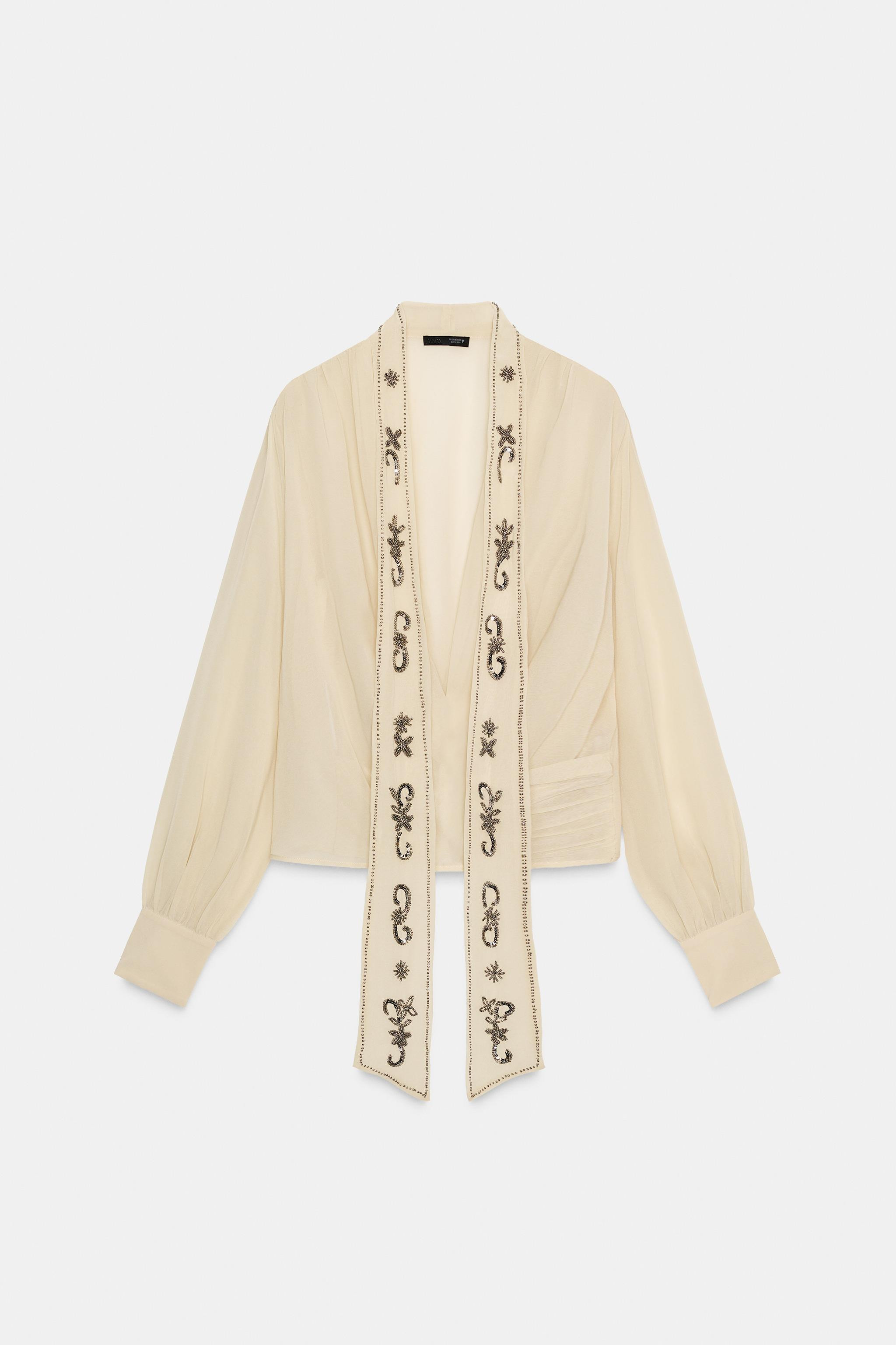 GEORGETTE FOULARD SHIRT WITH BEADS | Zara UK