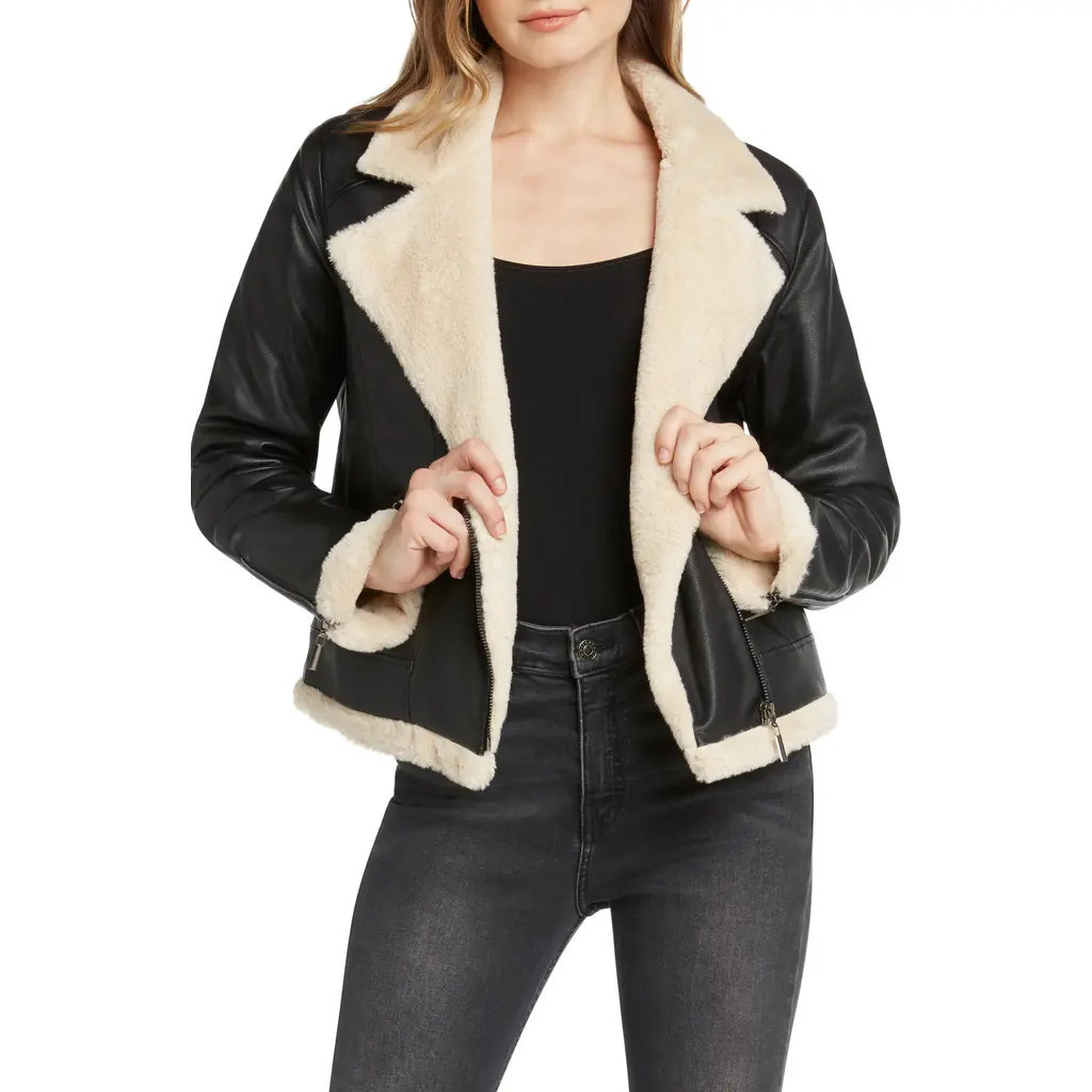 matty m. Faux Fur Lined Faux Leather Moto Jacket in Black at Nordstrom Rack, Size X-Large | Nordstrom Rack