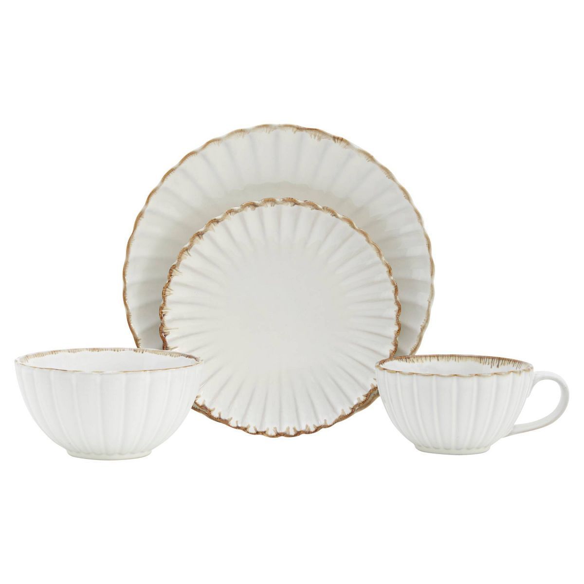 Baum Bros. 16pc Stoneware Pacific Dinnerware Set Off-White with Gold | Target