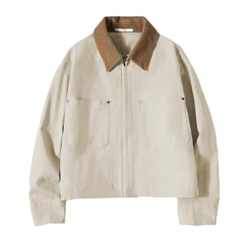 Zoziiee Womens Cropped Bomber Jacket Corduroy Collar Barn Coat Lightweight Utility Zip Up Cotton Canvas Workwear(Light beige,S) | Amazon (US)