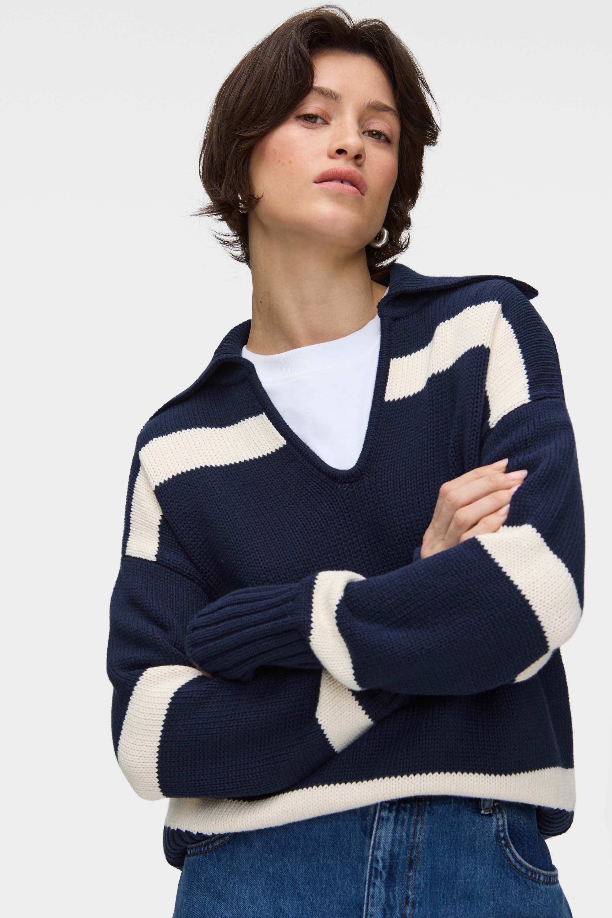 ALIGNE Collar Striped Jumper - Navy | Demitris | Aligne UK