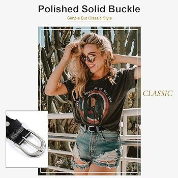 JASGOOD Women Leather Belt for Jeans Pants Plus Size Western Design Belt Alloy Buckle | Amazon (US)