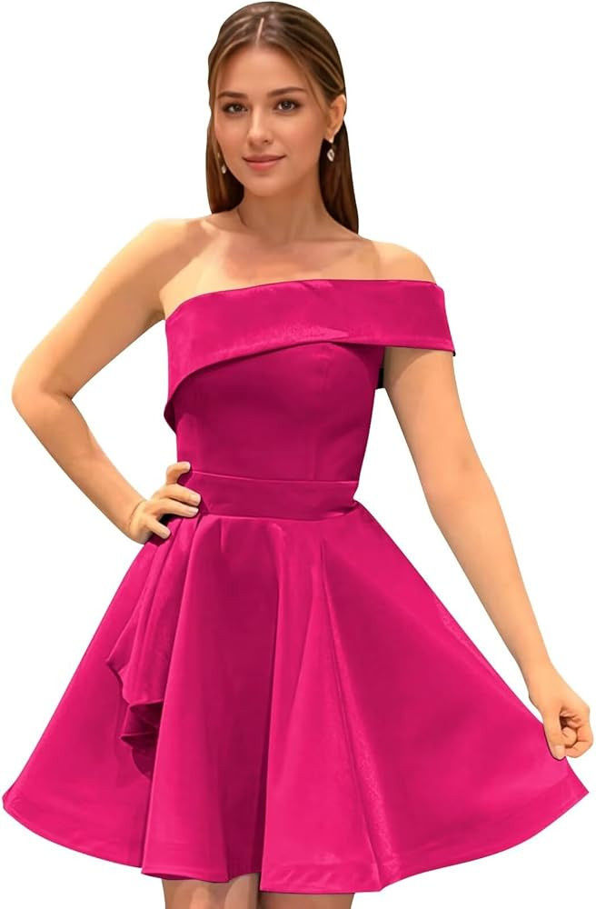 One-Shoulder Homecoming Dresses for Teens Mini Party Prom Dress A-line Formal Dress Satin Cocktai... | Amazon (US)