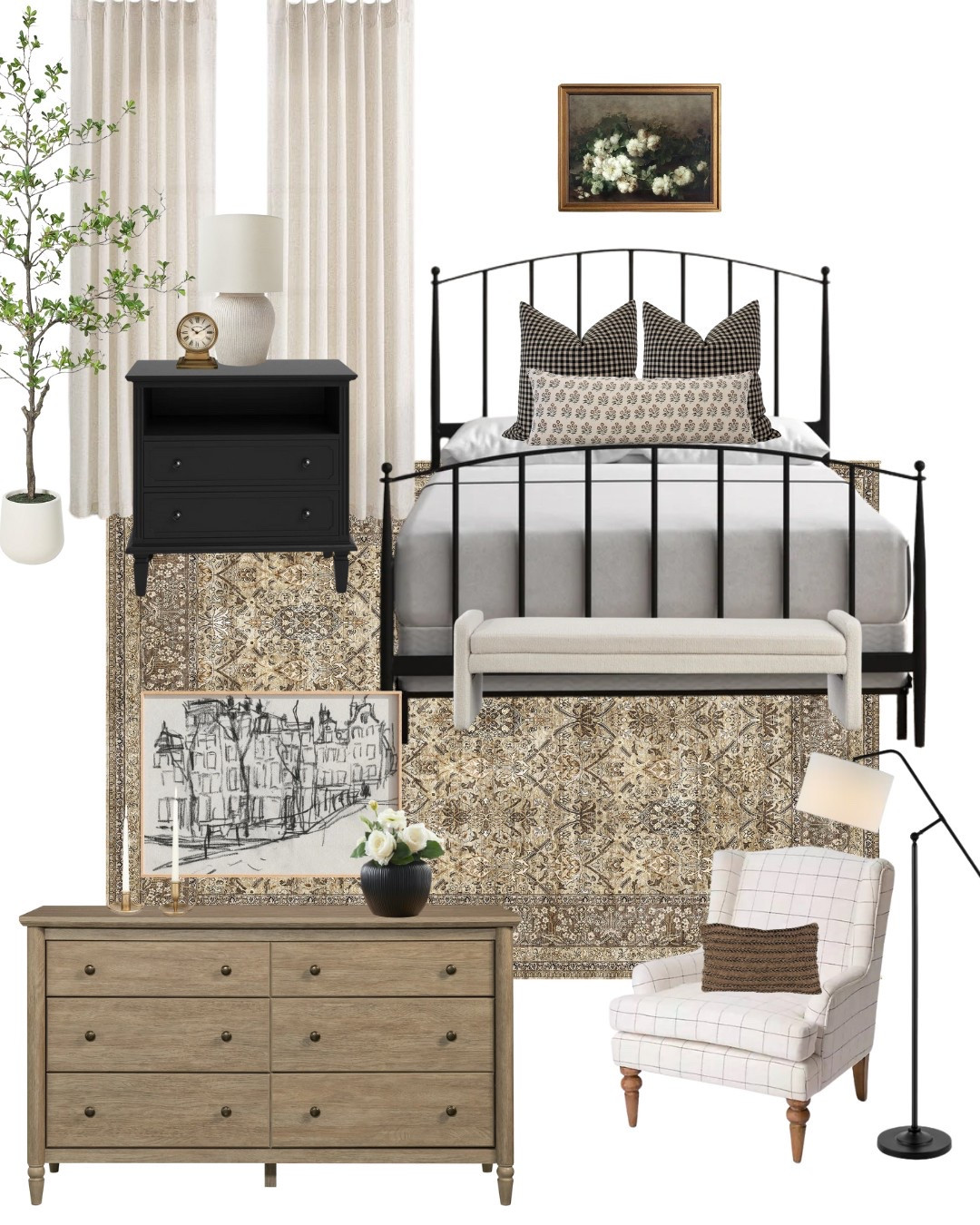 Guest bedroom inspiration 💐

The accent chair could not be linked but it is from Kirklands!

Metal queen bed, antique wall, art, accent pillows, linen curtains, oak dresser, black night stand, bench, faux tree, black vase, accent chair, floor lamp, home decor, transitional style 


#LTKHome