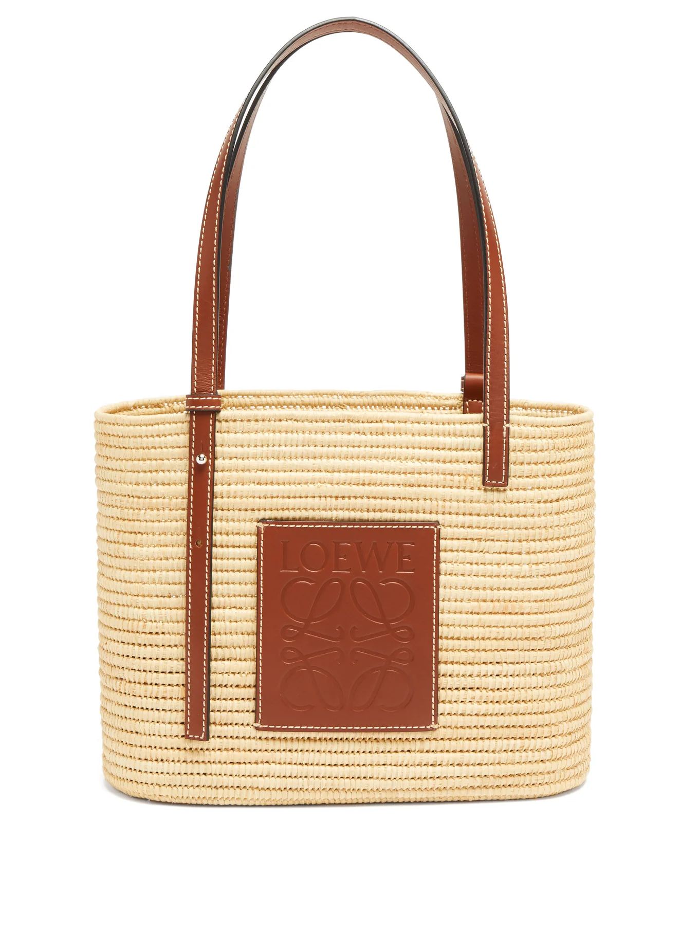 Square small leather and raffia tote bag | Loewe | Matches (UK)