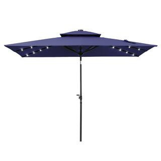 10 ft. x 6.5 ft. Rectangular Patio Market Umbrella with Solar Lights Double Top Outdoor Tabel Umbrella in Navy Blue | The Home Depot