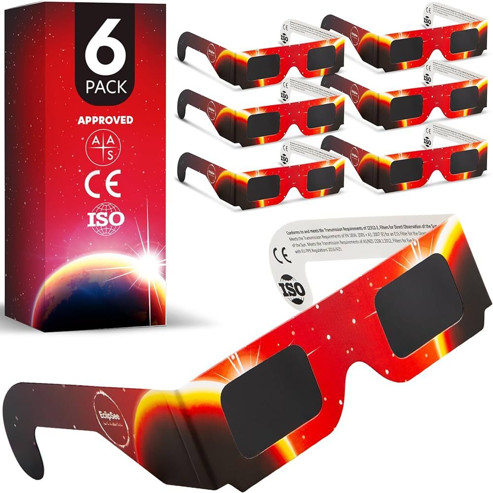 Solar Eclipse Glasses Approved 2024 (6 PACK) AAS, CE and ISO Certified, Safe Shades for Direct Su... | Amazon (US)