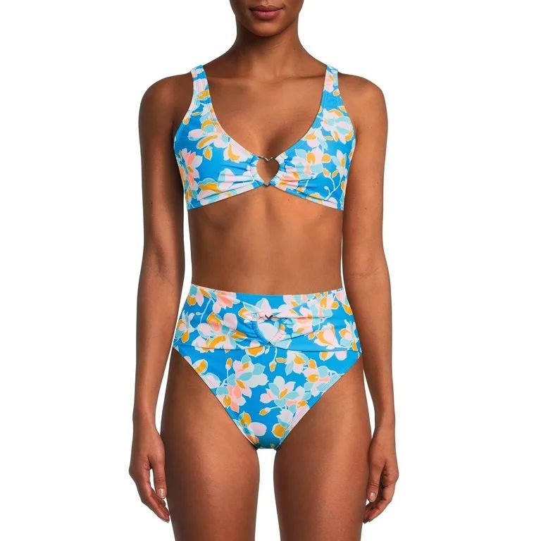 No Boundaries Junior's Floral Printed Bikini Top with Heart Hardware | Walmart (US)