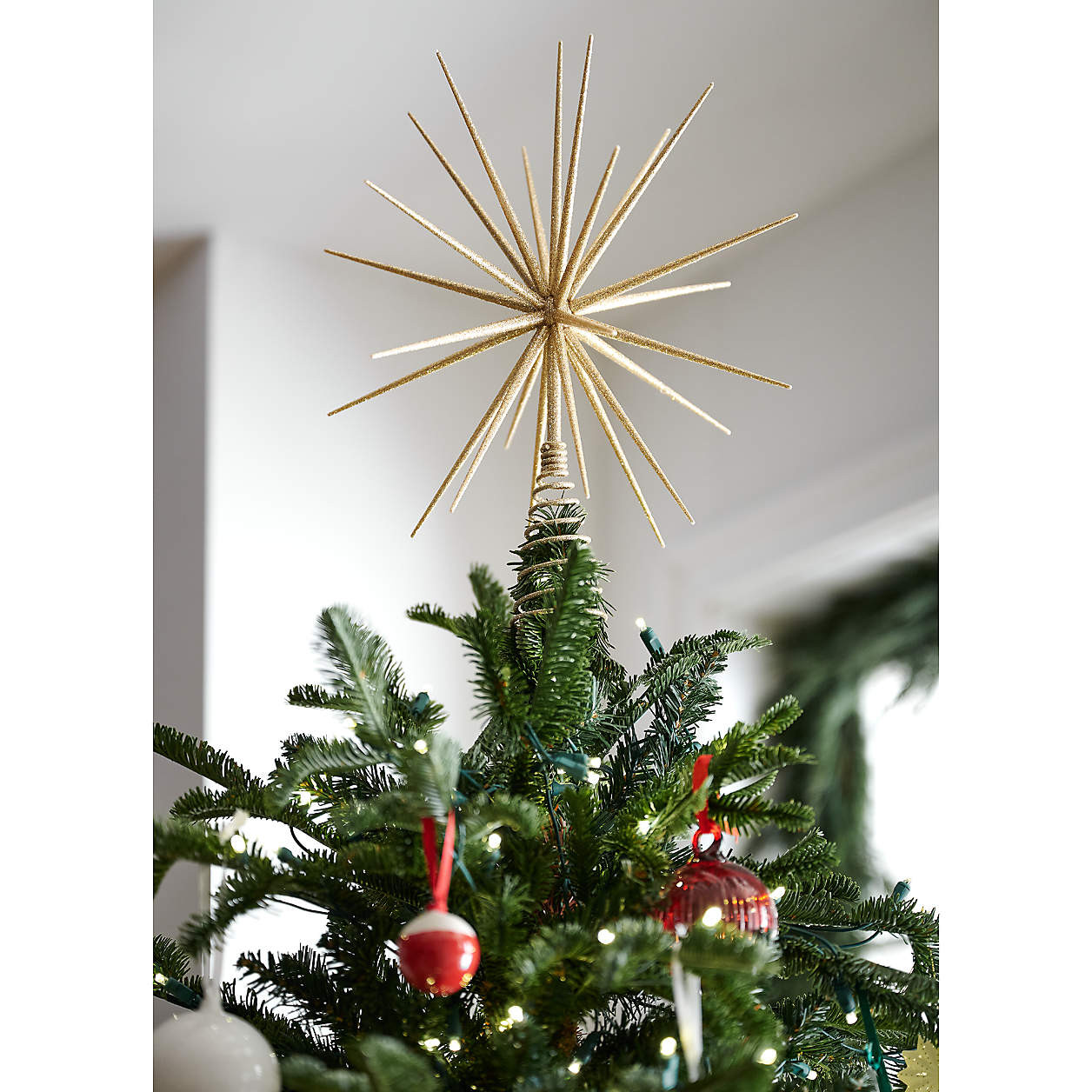 Glitter Gold 3D Star Christmas Tree Topper + Reviews | Crate & Barrel | Crate & Barrel